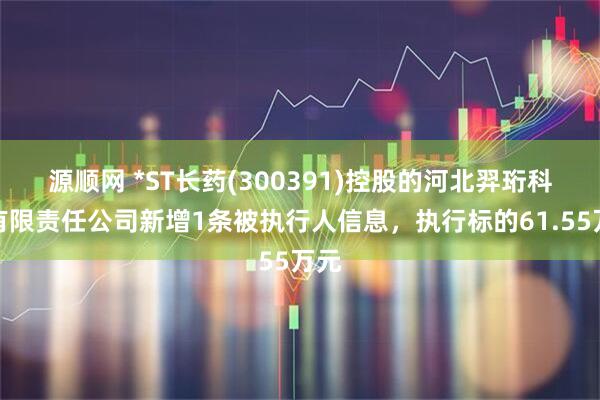 源顺网 *ST长药(300391)控股的河北羿珩科技有限责任公司新增1条被执行人信息，执行标的61.55万元